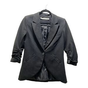 Gibson Black Blazer Stretchy Comfort Fully Lined Jacket Scrunch Sleeves Sz Small